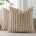 Pallene Faux Fur Plush Throw Pillow Covers 26x26 Set of 2, Luxury Soft Fluffy Striped Decorative Pillow Covers for Sofa, Couch, Living Room, Khaki