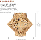 Alpine Corporation LAN420HH-BG-TM Hanging Woven Lantern with LED Candle and Timer, Boho Home Decor, 9" H, Beige