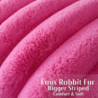 FUTEI Hot Pink Decorative Throw Pillow Covers 12x20 Inch Set of 2, Square Soft Faux Rabbit Fur Thick Striped Lumbar Pillow Case,Winter Home Decor for Couch Bed Living Room