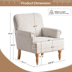 HUIMO Linen Fabric Accent Chairs Set of 2, Mid-Century Modern Armchair with Solid Wood Legs, Single Sofa Chair,Upholstered Reading Club Chair (2, Brown and White Stripe)
