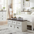 Farmhouse 5 Drawers Dresser for Bedroom, 45" Wide Chest of Drawers, 21" Tall Storage Closet Bench Storage Chest Storage Trunk, Wood Rustic Dresser for Closet, Living Room, Hallway, White