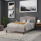 BizChair Arched Button Tufted Full Size Headboard in Light Gray Fabric