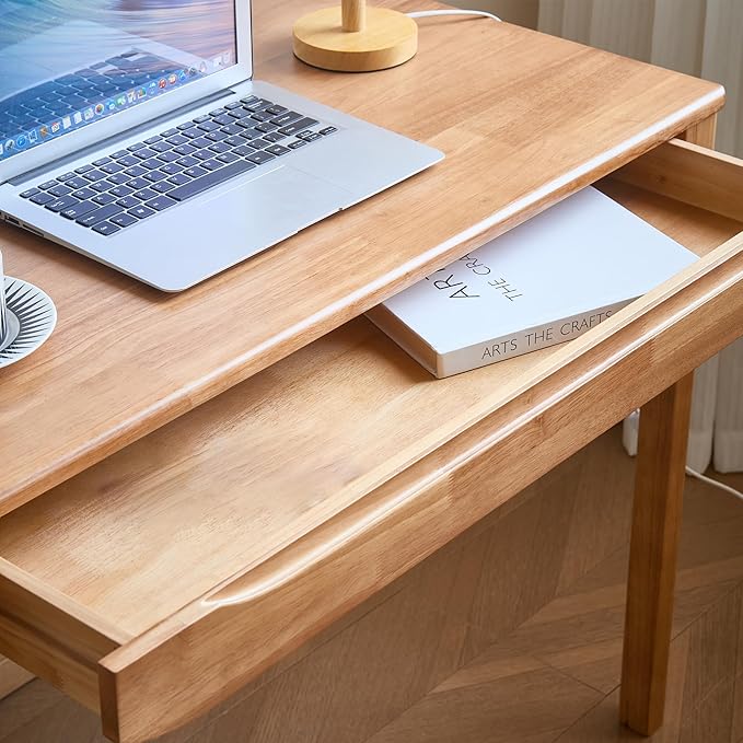 40"x24" Solid Wood Desk with Drawers,Wood Writing Desk for Small Spaces, Home Office Desks for Work, Gaming Study PC Desk for Bedroom, Student Computer Desks(Natural Wood Color, 40 inch)