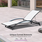 PURPLE LEAF Patio Chaise Lounge Chair Set of 2 Outdoor Lounge Chair with Arm All Weather Adjustable Lounger for Beach Pool Lawn Garden Recliner White