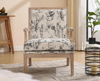 chairus Farmhouse Linen Accent Chair for Living Room, Upholstered Reading Chair with Solid Wood Frame Lounge Arm Chair with High Back for Bedroom, Reception Room, Waiting Room, Floral Pattern