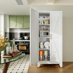 Large Metal Kitchen Pantry Cabinet with Adjustable Shelves - Freestanding Kitchen Storage Cabinet for Dining Room,Livingroom Bathroom, Hallway, Workshop, Office (White, 61"- 0 Drawer)