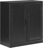 Crosley Furniture Essen Stackable Kitchen Pantry Storage Cabinet with Doors and Shelves, Accents Cabinets, Black