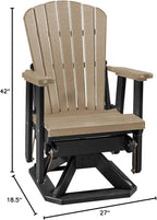 DutchCrafters Slat Fan Back Poly Adirondack Swivel Glider Outdoor Patio Chair (Black & Weatherwood)