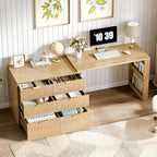 L Shaped Standing Desk,47" Home Office Desks, Executive, Farmhouse Computer Desk with 6 Drawers File Drawer, Rustic Computer Writing, Oak