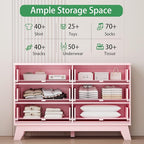 Fluted Dresser for Bedroom with 6 Drawers, 48" Wide Modern Chest of Drawers with Metal Handle, Wooden Dresser TV Stand, Wood Closet Clothes Storage Drawer Organizer for Living Room, Hallway, Pink