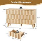 6 Drawer Dresser, Modern Fluted Storage Dresser with Deep Drawers and Metal Handles, Wood Chest of Drawers Storage Organizer for Bedroom, Living Room, Hallway (Natural)