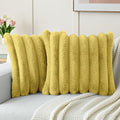 FUTEI Mustard Yellow Decorative Throw Pillow Covers 22x22 Inch Set of 2, Square Soft Faux Rabbit Fur Big Striped Cushion Cover,Home Decor for Couch Sofa Bed Living Room