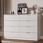White Dresser for Bedroom, 8 Drawer Double Dresser, Modern Chest of Drawers for Bedroom, Living Room, Entryway and Closet, 55" L x 15.7" D x 37.4" H
