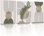 30x40CM Sage Green Boho Wall Art,Framed Canvas Bathroom Wall Art Pictures, Mid-Century Modern Wood Framed Abstract Prints for Bedroom,Minimalist Office Wall Decor 3Pack