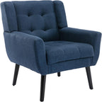 Dolonm Midcentury Modern Accent Chair with Arms, Upholstered Fabric Reading Side Chair Tufted Back Decorative Wingback Chair for Living Room Bedroom (Blue)