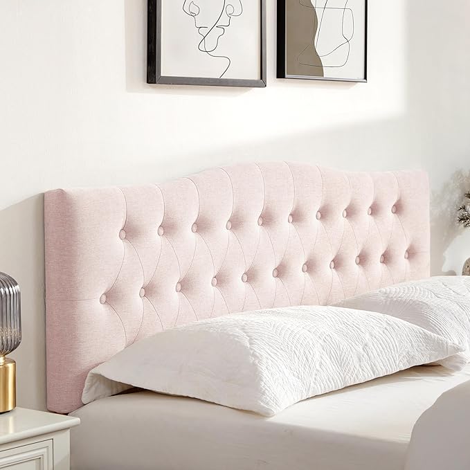 Tufted Upholstered Headboard King Size, Sturdy and Durable Solid Wood Bed headboard, Fabric Headboard Adjustable Height from 37” to 51”, Modern Button Diamond Design Head Board, Pink
