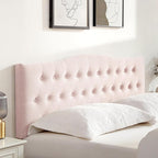 Tufted Upholstered Headboard King Size, Sturdy and Durable Solid Wood Bed headboard, Fabric Headboard Adjustable Height from 37” to 51”, Modern Button Diamond Design Head Board, Pink