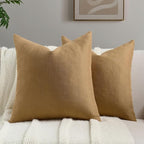 FUTEI Camel Chenille Throw Pillow Covers 16x16 Inch Set of 2,Soft Wide Chevron Textured Cushion Case,Farmhouse Home Decor for Couch Bed Living Room