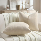 FUTEI Beige Chenille Throw Pillow Covers 20x20 Inch Set of 2,Soft Striped & Diamond Textured Cushion Cases,Modern Home Decor for Couch Living Room