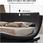 SHA CERLIN Full Size Upholstered Bed Frame, Deluxe Low Profile Sleigh Bed with Faux Leather Ergonomics Headboard, No Box Spring Needed & Easy Assembly, Black