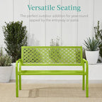 Best Choice Products Outdoor Bench 2-Person Metal Steel Benches Furniture for Garden, Patio, Porch, Entryway w/Geometric Backrest, 790lb Capacity - Lime Green