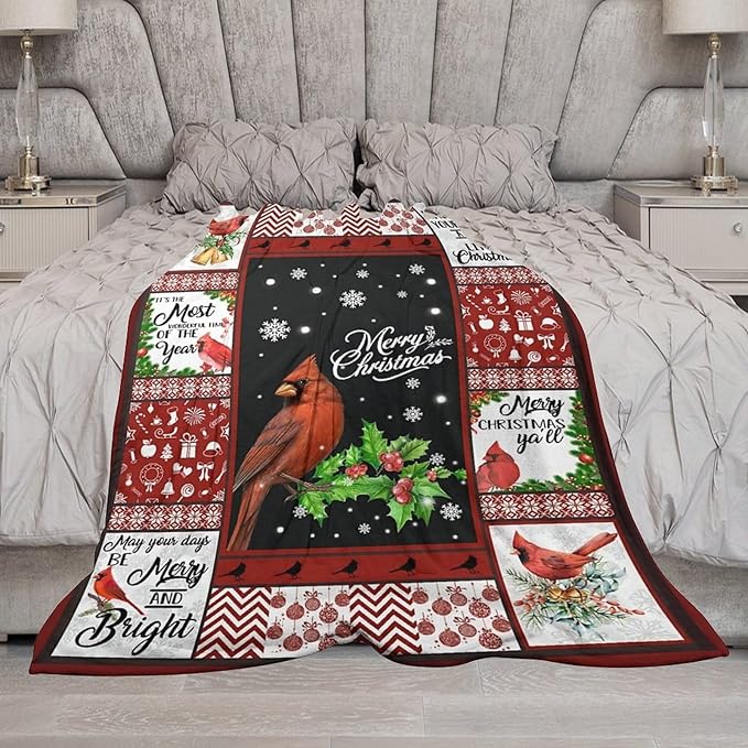 Cardinal Christmas Throw Blanket - Soft, Warm & Cozy Fleece for Kids & Adults - 60"x80"
