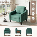 Accent Chair for Living Room Modern Linen Upholstered Armchair Side Wooden Fabric Sofa Chair with Foldable Table 2 Side Pockets Comfy Reading Chair for Bedroom