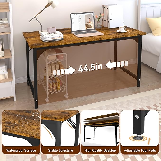 StarGraph Home Office Desks 55 Inch Large Office Desk with Sturdy Metal Frame Modern Computer Desk Gaming Study Writing Work from Home Desks, Rustic Brown
