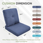 Outdoor Chair Cushion Set, 25 x 22 Deep Seat Cushion, Patio Chair Cushions for Outdoor, Include 1 Seat Cushion and 1 Back Cushion, Blue