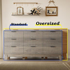 Fluted 9 Drawer Dresser, 57.1" Wide Modern Boho Chest of Drawers, Wooden Storage Dresser TV Stand for Bedroom, Living Room, Closet, Hallway, Curved Profile Design