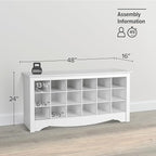 Prepac White Shoe Cabinet, Entryway Bench, Mud Room Organization and Storage Bench with 18 Shoe Cubbies 16"D x 48"W x 24"H