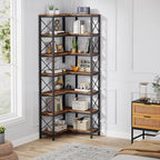 Tribesigns 7-Shelf Corner Bookshelf,Large Modern Corner Bookcase, 7-Tier Tall Corner Shelf Storage Display Rack with Metal Frame for Living Room Home Office (Rustic Brown)