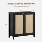 SICOTAS Rattan Sideboard Buffet Storage Cabinet - 3 Pieces Boho Farmhouse Coffee Bar Cabinet Credenza Cabinet with Storage and Rattan Decorated Doors for Home Kitchen, Black