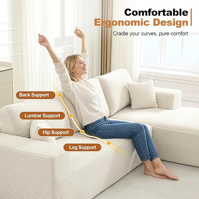 106" Cloud Modular Sectional Sofa Couch,L-Shape Modern Boneless Sectional Couch with Deep Seat,Upholstered Couches for Living Room Bedroom,No Assembly Required,Beige