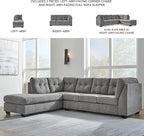 Signature Design by Ashley Marleton Contemporary Left-Arm Facing Tufted 2-Piece Sleeper Sectional with Chaise, Loose Seat Cushions and Bi-Fold Memory Foam Mattress, Full, Light Gray