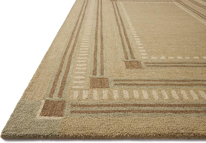 Loloi Chris Loves Julia Alfie Collection ALF-04 Green/Natural 8'-6" x 11'-6" Area Rug Wool Neutral Living Bedroom Dining Carpet