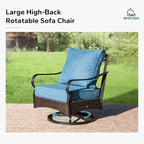 MFSTUDIO 5 PCS Outdoor Patio Furniture Set, Metal Outdoor Conversation Set, Rattan Wicker Patio Sectional Sofa Set with 2 x Swivel Single Sofa, 2-Seat and 3-Seat Sofa, 1 x Coffee Table, Navy Blue