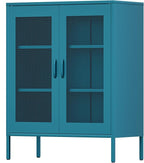 Blue Metal Storage Cabinet with Mesh Doors, Small Office Storage with 2 Adjustable Shelves, Accent Metal Locker for Home, Office, Living Room, Hallway