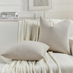 FUTEI Oatmeal Chenille Decorative Throw Pillow Covers 24x24 Inch Set of 2,Soft Cozy Faux Linen Textured European Pillow Shams,Farmhouse Home Decor for Couch Living Room