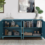 Sideboard Buffet Credenza for Living Room, 63" Blue Entryway Table with Storage Accent Cabinet, Carved Flowers Doors & Wire Holes