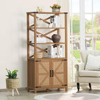 5 Tier Bookshelf 70" Rattan Boho Tall Bookcase with Barn Doors,Farmhouse Display Book Shelf with Adjustable Shelves and Storage Cabinet,Wood Bookshelves for Living Room,Kitchen,Natural (2PCS)