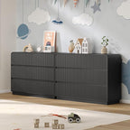 Dresser for Bedroom with 6 Drawers, Fluted Chest of Drawers with Round Curved Corner, Hidden Handles, Modern Wood Storage Organizer for Bedroom, Nursery, Living Room