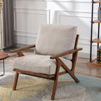 Wahson Mid Century Armchair, Accent Armchair, with Wood Frame and Canvas Cushions, Leisure Slipper Chair for Living Room/Bedroom, Beige