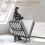 Folding Bed with Memory Foam Mattress, Portable Rollaway Guest Beds on Wheels, 75"x31" Twin Size Space-Saving Cot-Size Bed for Adults with Easy Assembly Metal Frame (White)