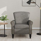 Accent Chair, Mid Century Modern Faux Leather Arm Chair with Wood Leg for Living Room, Bedroom, Comfy PU Leather Club Reading Chairs with Wingback & Nailhead Trim (Leather Grey, Set of 2)
