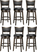 PrimeZone Swivel Bar Stools Set of 6, 26 Inch Counter Height Barstools, Black Faux Leather Bar Stool with High Backrest & Solid Wood Legs & Wrap-around Footrest, Counter Stools for Kitchen Island, Pub