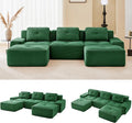 115.3” Green Boneless Couches for Living Room, Modular Sectional Sofa with U-Shape Chaise, 3 Seater Comfy Upholstered Deep Seat Corduroy Fabric Cloud Couch No Assembly, Anti-Slip Design