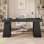 55.9 in Executive Desk with Power Outlets, Modern Home Office Desk with Storage Cabinet, Wood Computer Desk Business Workstation Desk Conference Table, Black (Storage Cabinet)