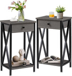 VECELO Tall Nightstand,27.6 inch Wooden End Table with Metal X-Frame,Side Table with Drawer and Storage Shelf for Living Room Bedroom Entryway Small Spaces