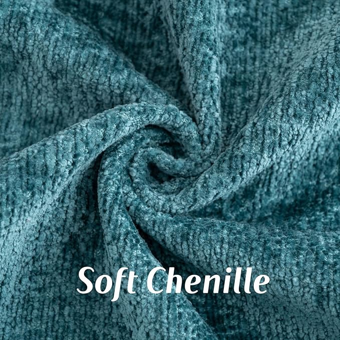 FUTEI Teal Chenille Throw Pillow Covers 24x24 Inch Set of 2,Soft Cozy Bound Edge Design European Cushion Cover,Home Decor for Couch Bed Living Room